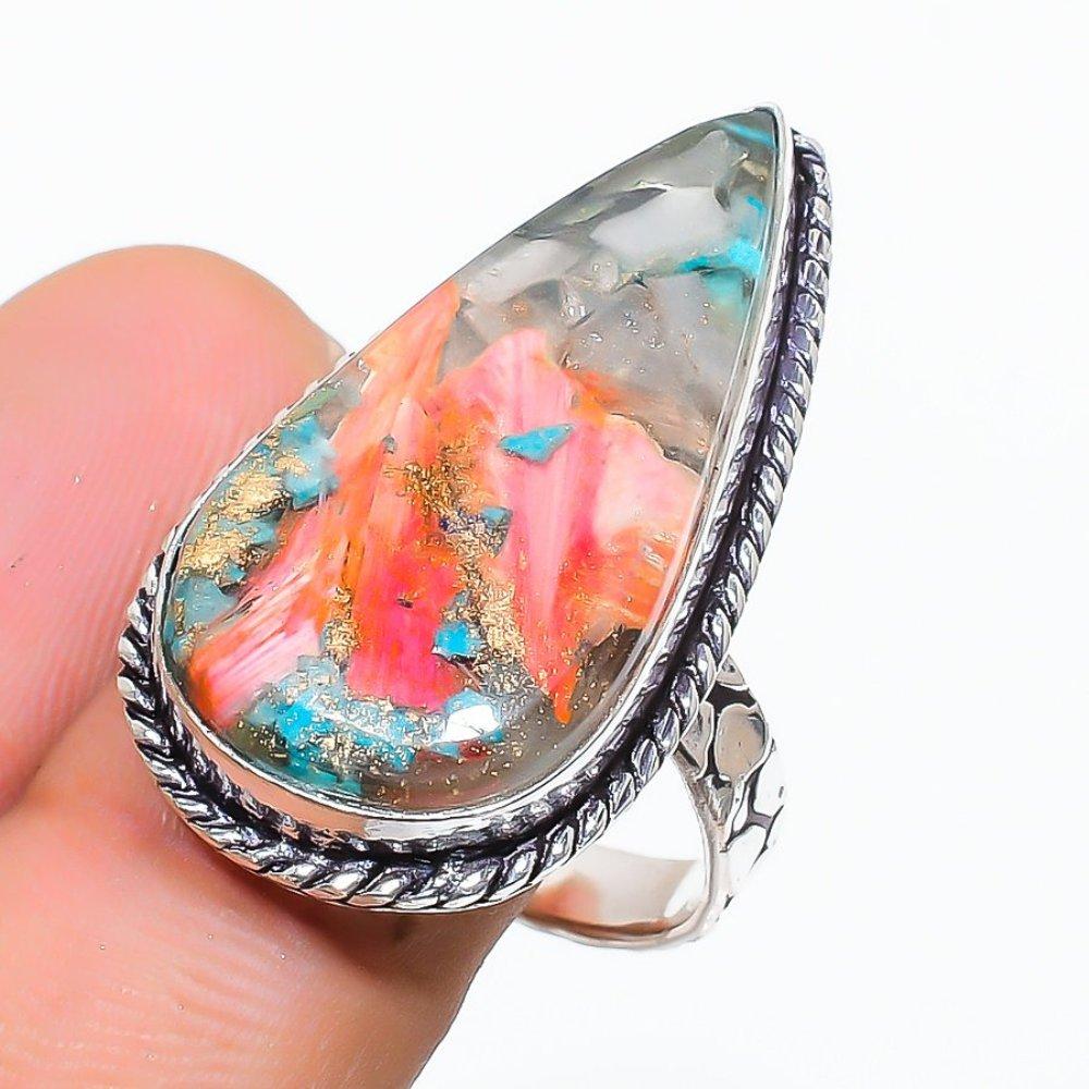 Кольцо из стерлингового серебра 925 пробы с натуральным драгоценным камнем колючей устрицы, размер 9,5 w5r65 ручной работы