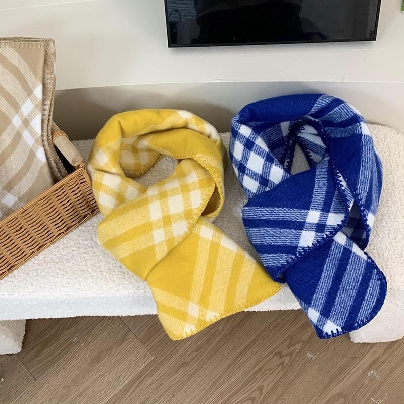 Scarf Women's Winter Color Rhombus Warm Thickened Knitted Shawl Double-sided Hemming Scarf