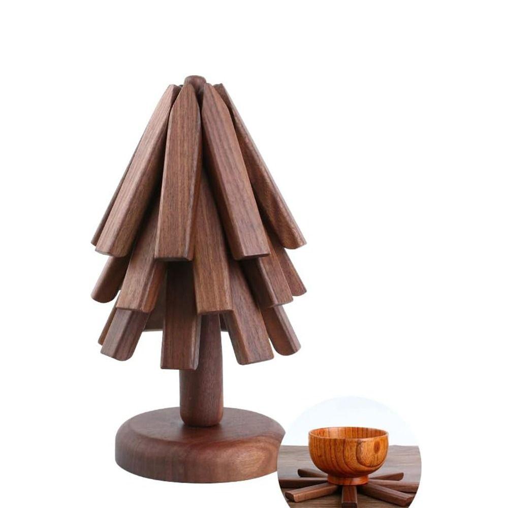 Non-Slip Walnut Tree Table Mat Set Tree Shape Placemats Wooden Trivet for Hot Dishes Bowl