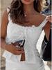 2025 Европейская и американская женская мода Топ без рукавов с квадратным вырезом, вышивкой и оборками