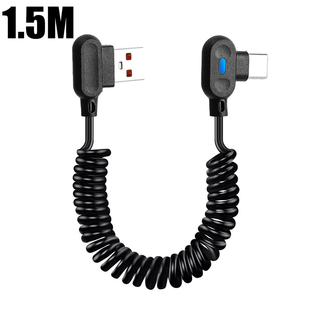 6A USB на Type C Кабель для быстрой зарядки Короткий пружинный кабель Угловой 90° Кабель для передачи данных USB C для Samsung Huawei Xiaomi Провод для зарядки телефона