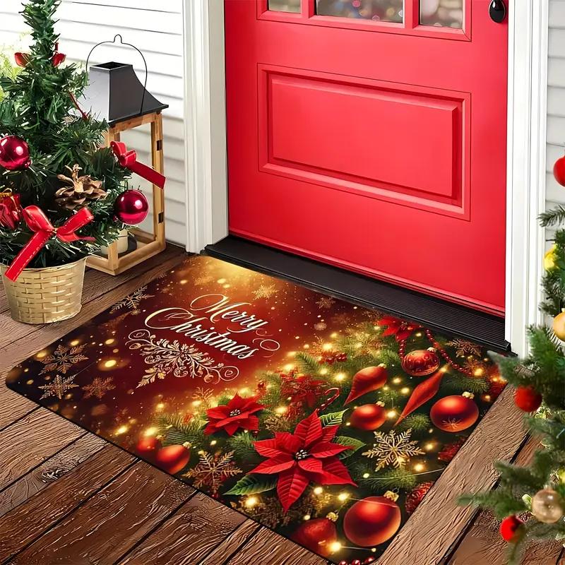 Glittering Beautiful Christmas Tree Floor Mat Entrance Welcome Doormat Bedside Balcony Hallway Christmas Decoration Carpet