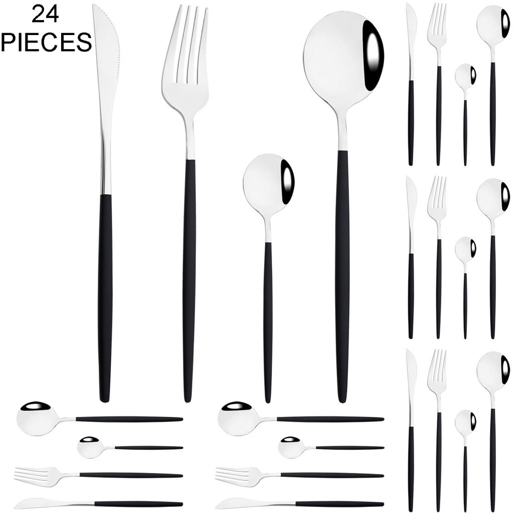 Gold 24Pcs Dinnerware Cutlery Set Knife Fork Coffee Spoon Tableware Set Mirror Stainless Steel Flatware Western Kitchen Silverware