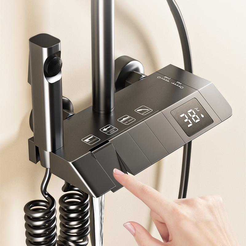 Душевая система Piano Keys Душевой гарнитур для ванной комнаты Серый Черный Ванна Горячий и Холодный Душевой Смеситель Светодиодный Цифровой Медный Кран Душевой Гарнитур
