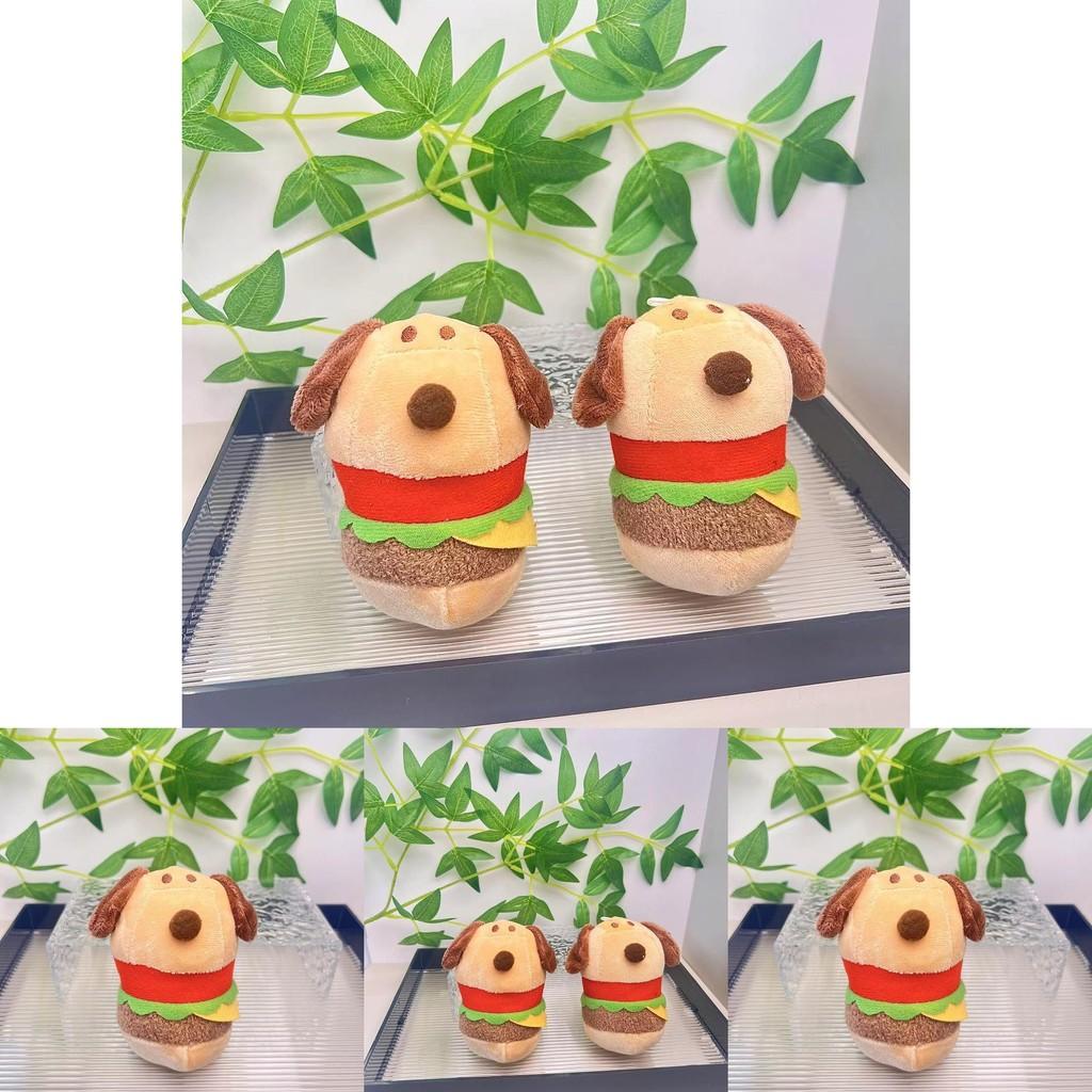 Adorable Creative Plush Hamburger Dog Keychain Cute Stuffed Toy Keyring For Students