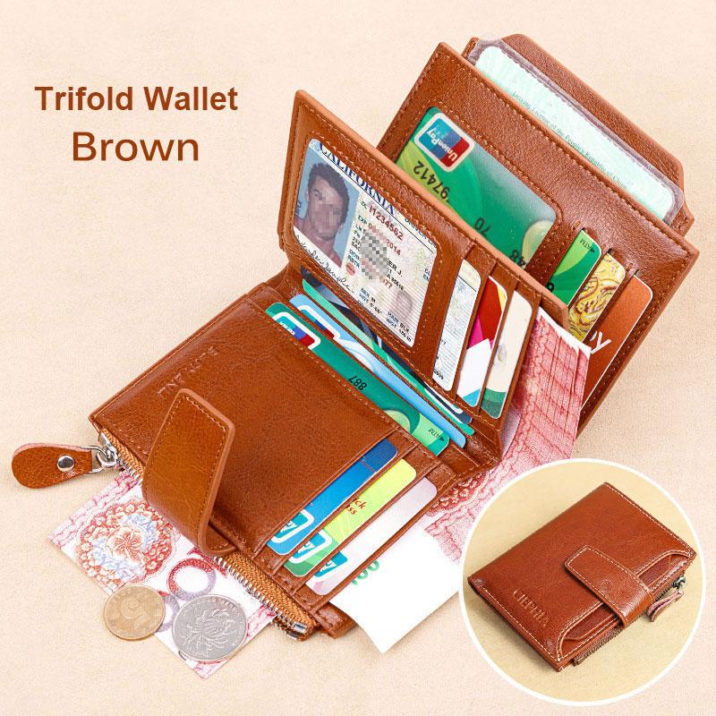 Винтажный женский кошелек из натуральной кожи с блокировкой RFID, короткий многофункциональный кошелек большой емкости на молнии, зажим для денег