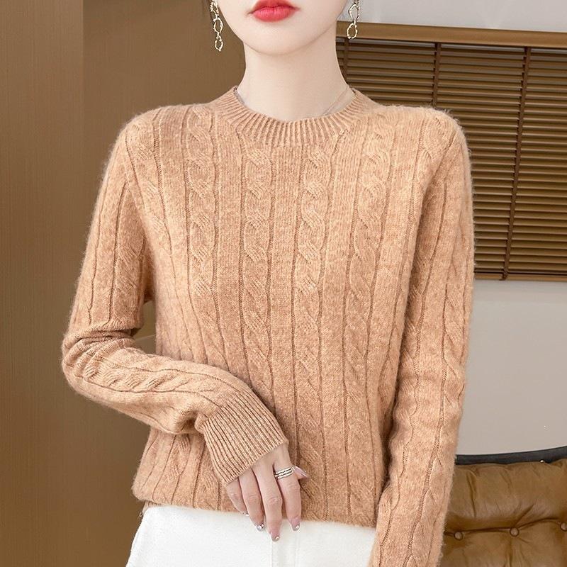 Women S Round Neck Long Sleeve Knitted Pullover Sweater Slim Fit Base Layer Autumn Winter