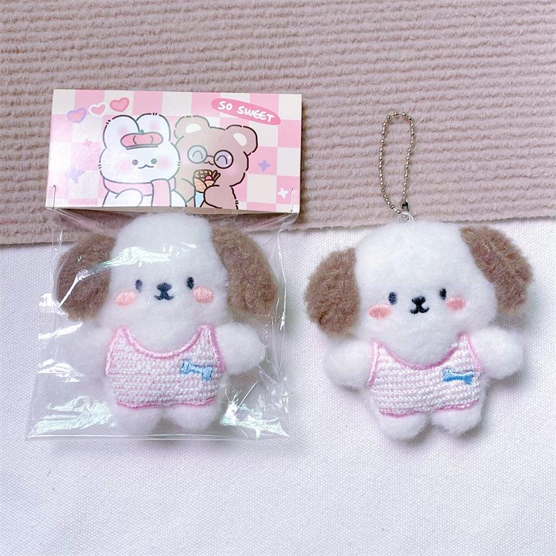 Брелок-подвеска в виде плюшевого мультяшного щенка с пищащим звуком, костью, креативной брошью и аксессуарами для волос