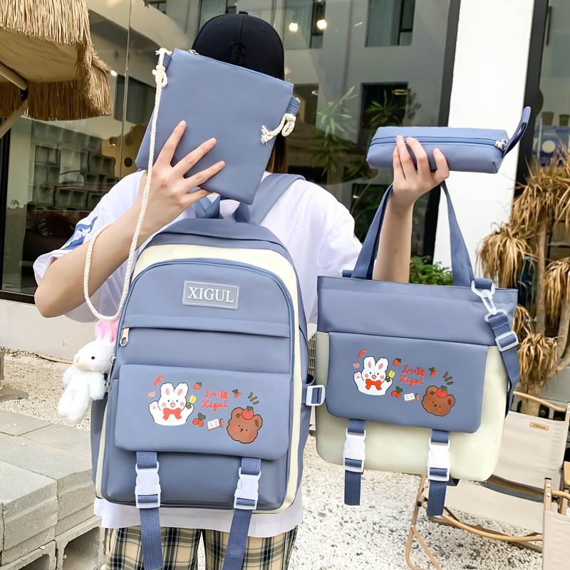 Four-Piece Backpack Set Junior High School Students' Lightweight Schoolbag Women's Large Capacity Backpack for Grade Three To Five and Six