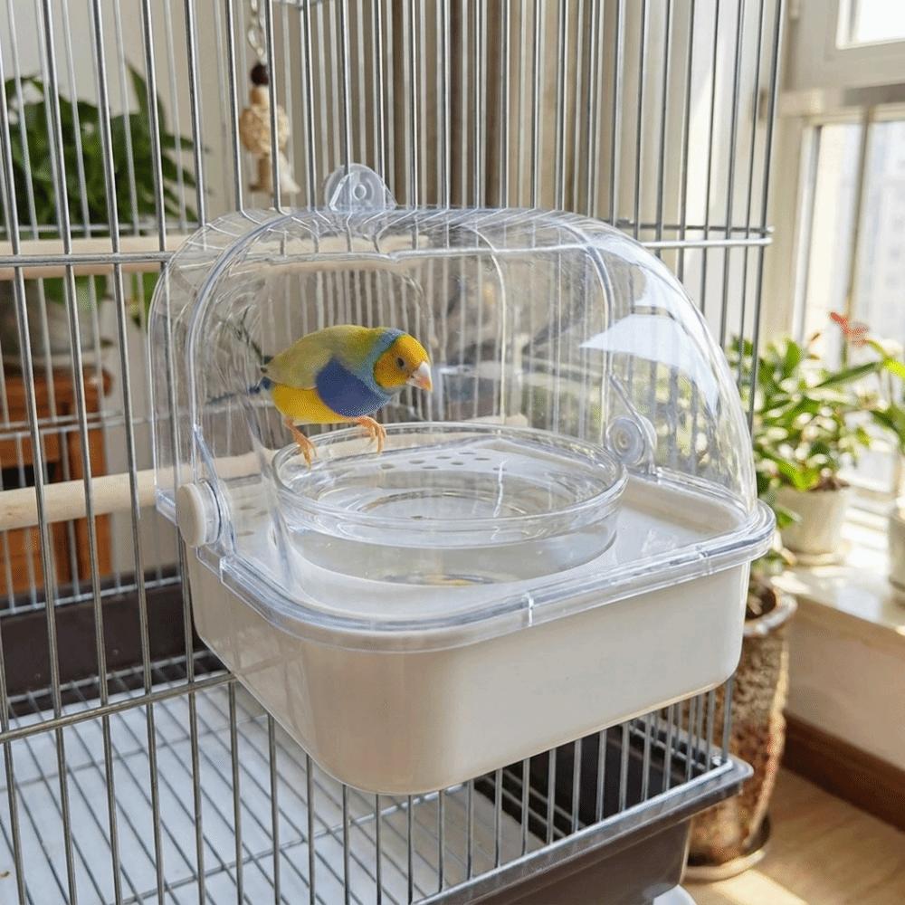 Splash Proof Bird Bath Cage Wall Hanging Detachable Parrot Bathing Pool Large Capacity Plastic Parrot Feeding Box