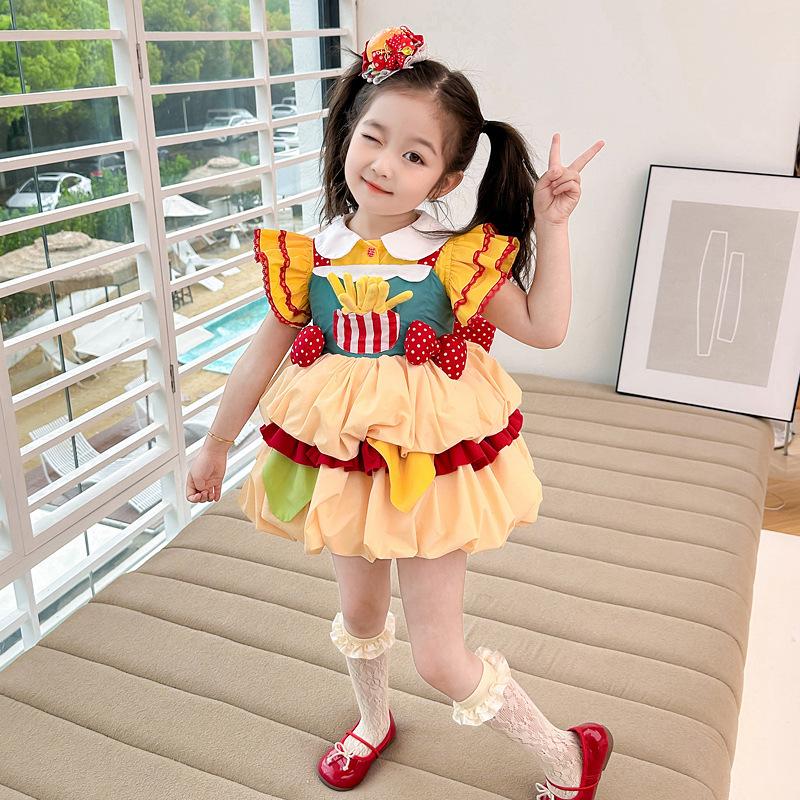 Платье Лолиты для девочки, картошка фри, бургер, летнее стильное платье принцессы, платье Лолиты