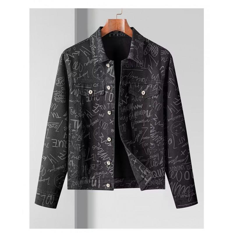 Mens Oversized Denim Jacket Streetwear Casual Loose Fit Printed Hoodless Teens Adults