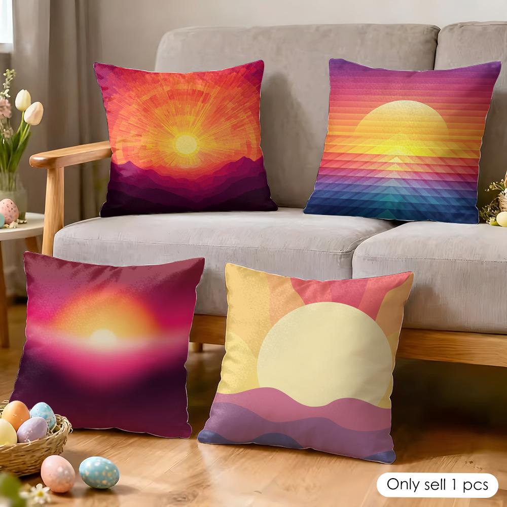 Sunset Gradient pattern Cushion Cover Soft Short Plush Pillow Cover Smooth Cozy Texture Aesthetic Cushion Case Home Decor