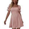 Elegant Square Collar Summer Dress Women Ruffle Short Sleeve Pleated Short Dresses Party Sweet Casual A-line Sexy Clothes  25157