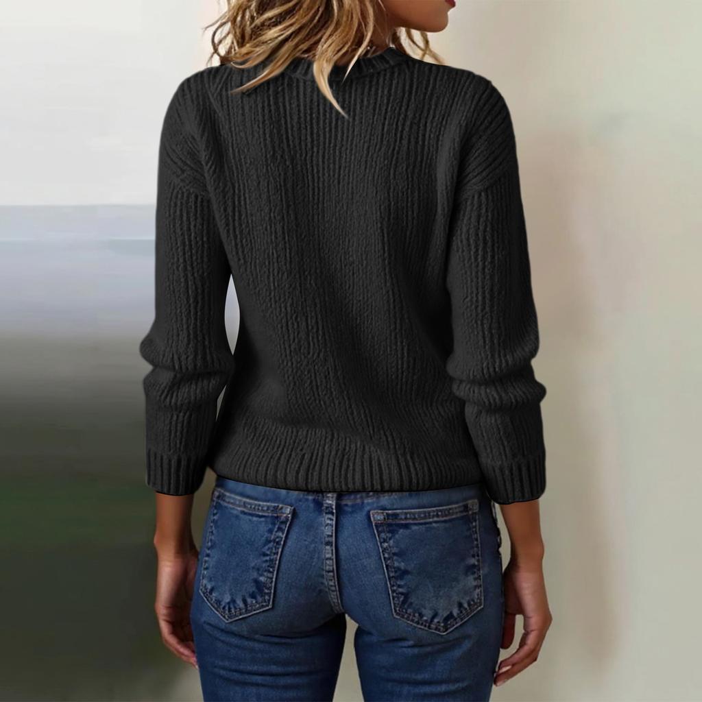 Women's Fashion Casual Loose Pullover Solid Color Round Neck Long Sleeve Knit Sweater