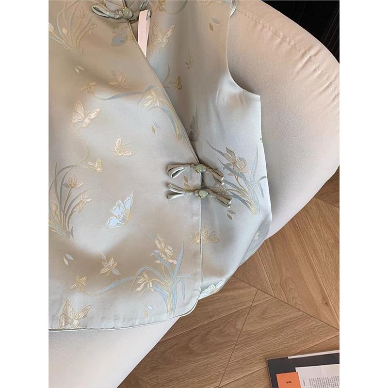 Ретро диагональный жаккардовый вышитый жилет женский высококлассный темпераментный жилет с воротником-стойкой