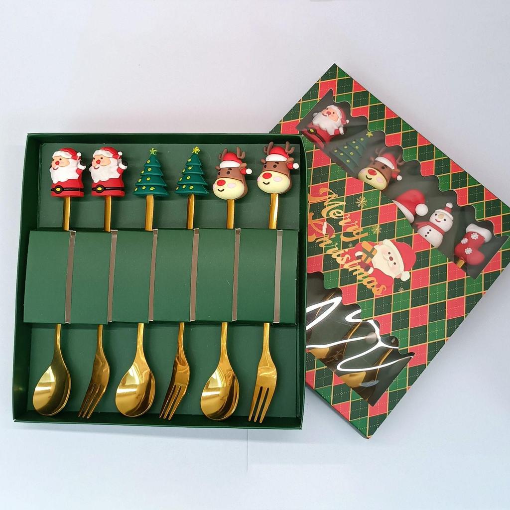 Креативный мультяшный набор ложек и вилок из нержавеющей стали: Палочка для кофе, Фруктовая вилка, Рождественский подарок
