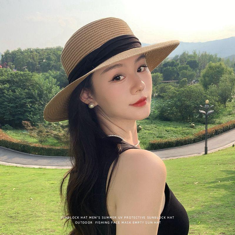 Женская летняя шляпа от солнца с широкими полями в стиле Хепберн, пляжная шляпа для отпуска на море