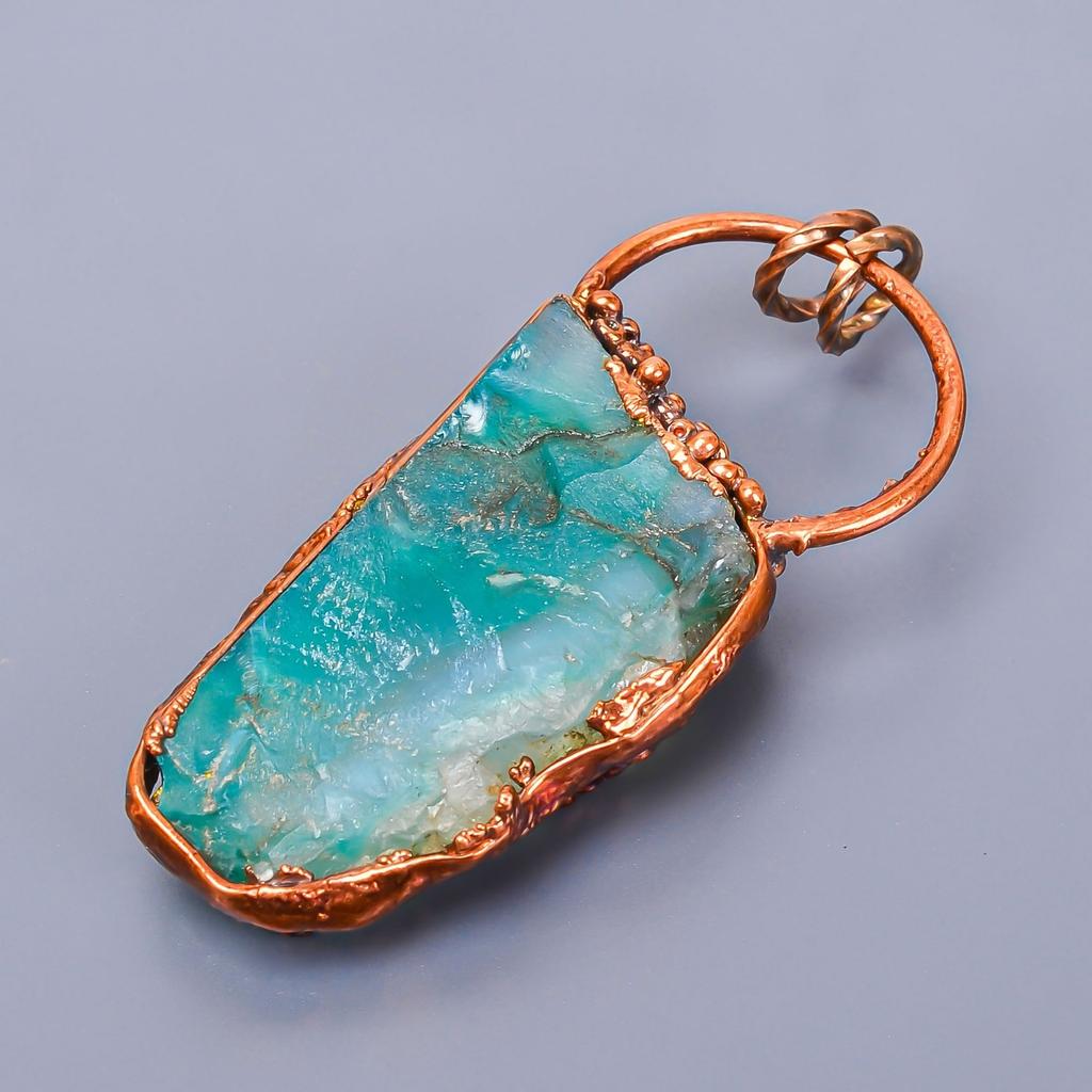 Зеленый Флюорит Необработанный Драгоценный Камень Медь Ар Деко Бохо День Рождения Новый Кулон Ювелирное Изделие V-4