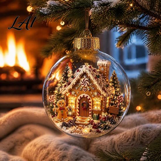 Decorative Holiday Favors Clear Christmas Ball Ornaments Acrylic Hanging Decoration with Gingerbread House Festive Party Supplies Reindeer Santa Tree