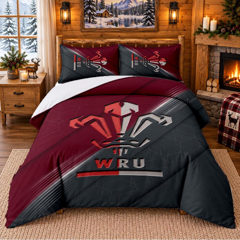 Printed 3Pcs Bedding Set Wales Rugby Pattern Bed Sheet Pillowcase For Bedroom Decor
