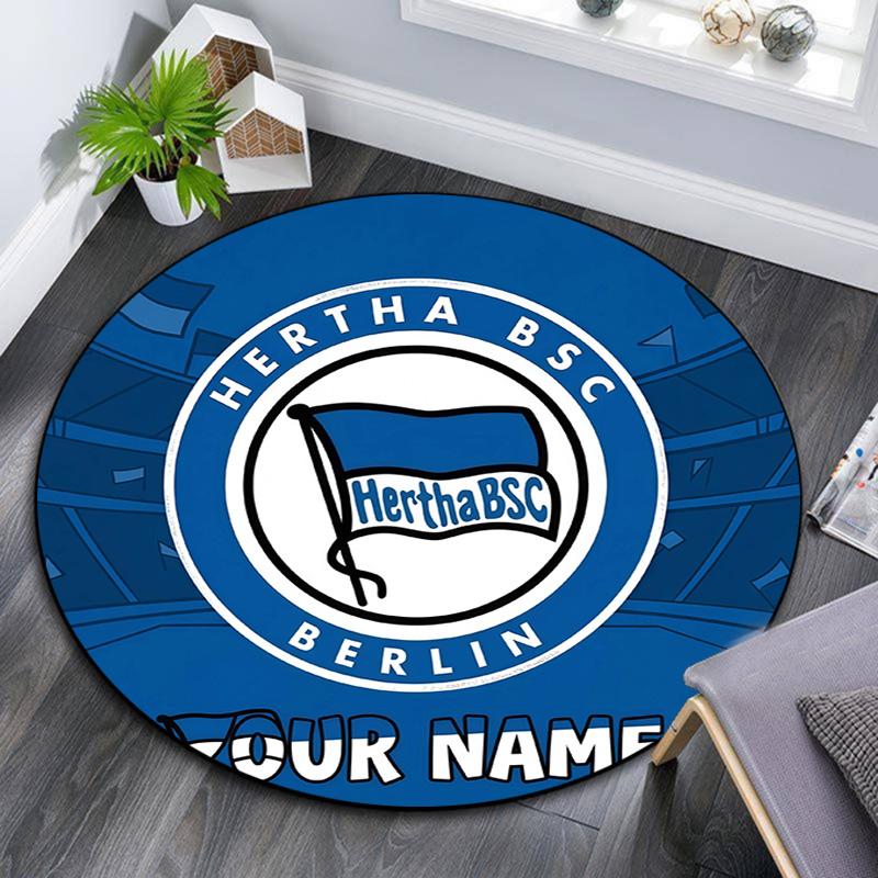 Custom Name Hertha BSC Round Area Rug,Carpet Rug for Living Room Bedroom Sofa Playroom Decor,Non-slip Floor Mat