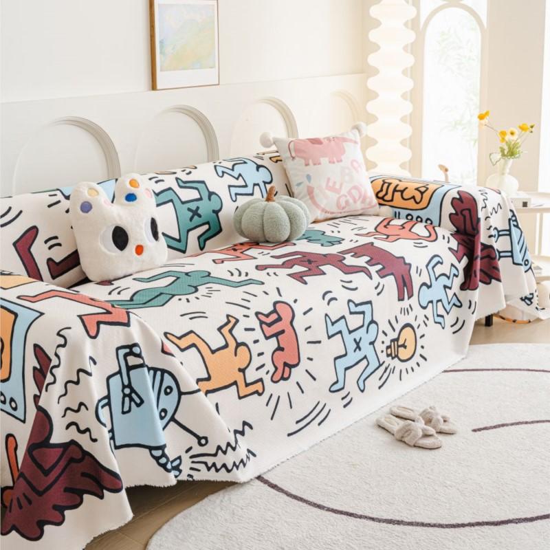 Funda Sofa Home Имитация льна Граффити Диванный коврик Пледы Всесезонный Кемпинг Пикник Одеяло Чехол Чехол для дивана