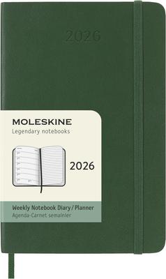 Ежедневник Moleskine 2026, начало в январе, 12-месячный еженедельник, карманный формат (9см х 14см), Мягкая обложка, Миртово-зеленый, DSK1512WN2Y26