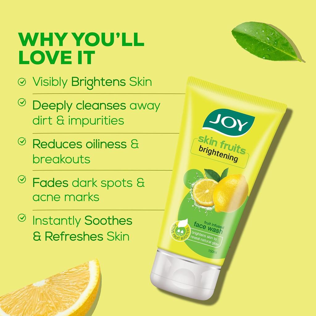JOY Skin Fruits Lemon Brightening Face Wash 100ml Pack of 1 with Vitamin C for Glowing and Smooth Skin