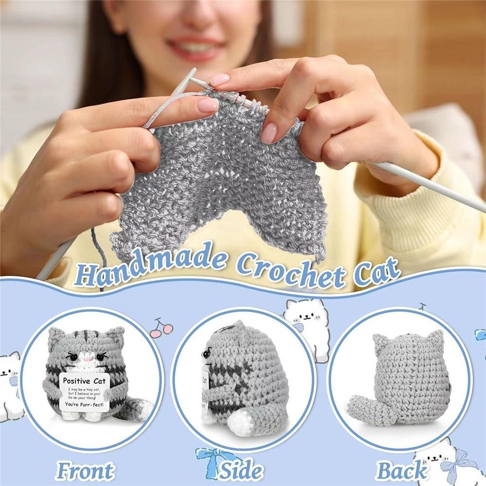 Handmade Knitted Crochet Cat Doll Carton Yarn Positive Energy Cat Doll Home Decoration