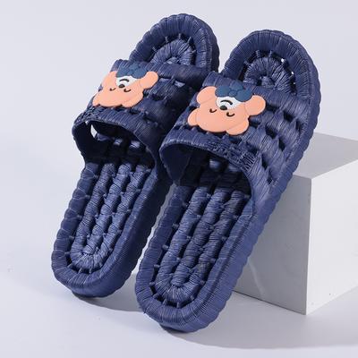 Модные шлепанцы для ванной с мультяшным медведем и улыбкой, летние нескользящие массажные шлепанцы на плоской подошве, унисекс, литьевые, повседневные шлепанцы