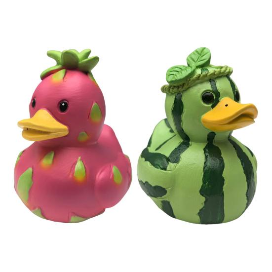 Fruit Duck Figurine Watermelon Dragon Fruit Cartoon Duck Resin Animal Statue Sculpture Home Office Decoration Ornament