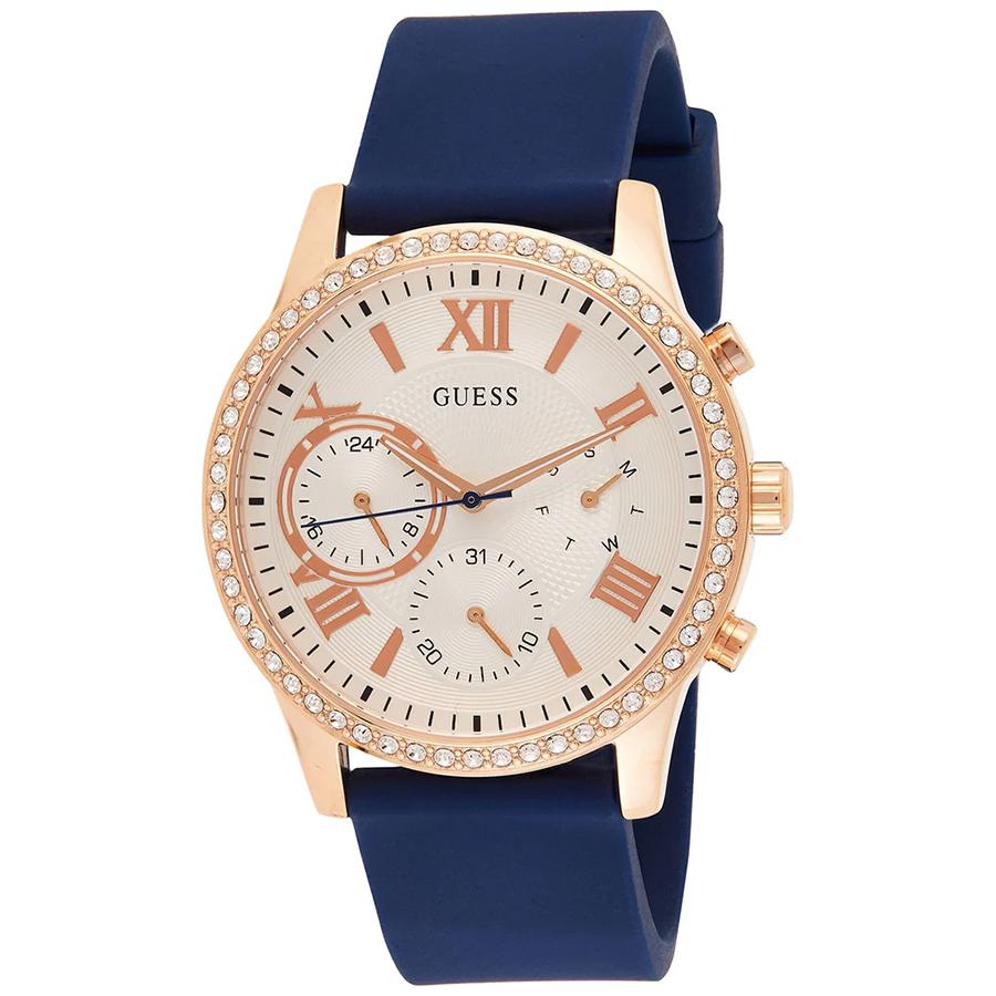 Guess Женские кварцевые часы с синим силиконовым ремешком, три стрелки - W1135L3