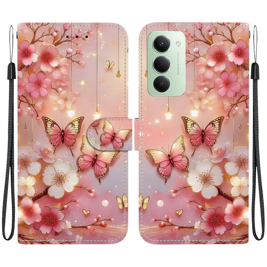 For Xiaomi Redmi 15 4G (EU) (171mm) Leather Case Stand Wallet Pattern Printing Phone Cover with Wrist Strap