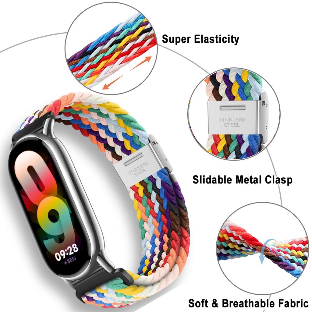 Braided Solo Loop for Xiaomi Smart Band 8 Bracelet Accessories Elastic Nylon Watchbands Replacement Correa Bracelet for Mi Band 8 Strap NFC