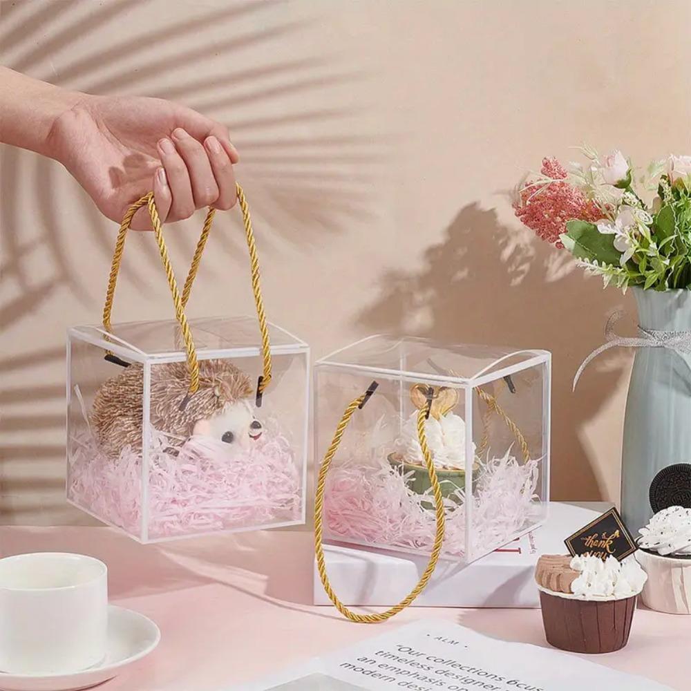 8 шт. прозрачных подарочных коробок из ПВХ с ручками из полиэстерового шнура, квадратная прозрачная коробка, подарочная упаковочная коробка, ювелирные украшения, упаковка, дисплей, прозрачные витрины