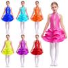 Girls Latin Dance Dress Sleeveless Backless Shiny Rhinestones Tiered Skirt Performance Costume Recital