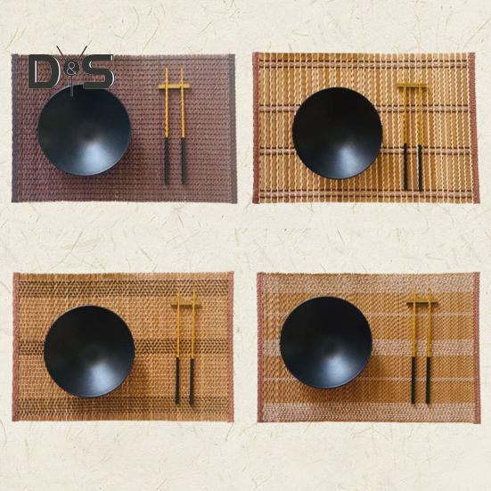 Bamboo Woven Placemat Retangle Shape Thickened Heat-Resistant Oil-Resistant Non-Slip Parties Weddings Banquets Table Decoration Dining Kitchen Mat
