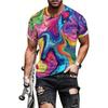 Summer Round Neck Colorful Abstract Pattern 3D Print Top Fashionable Casual Hip Hop Short Sleeved Men's T-shirts