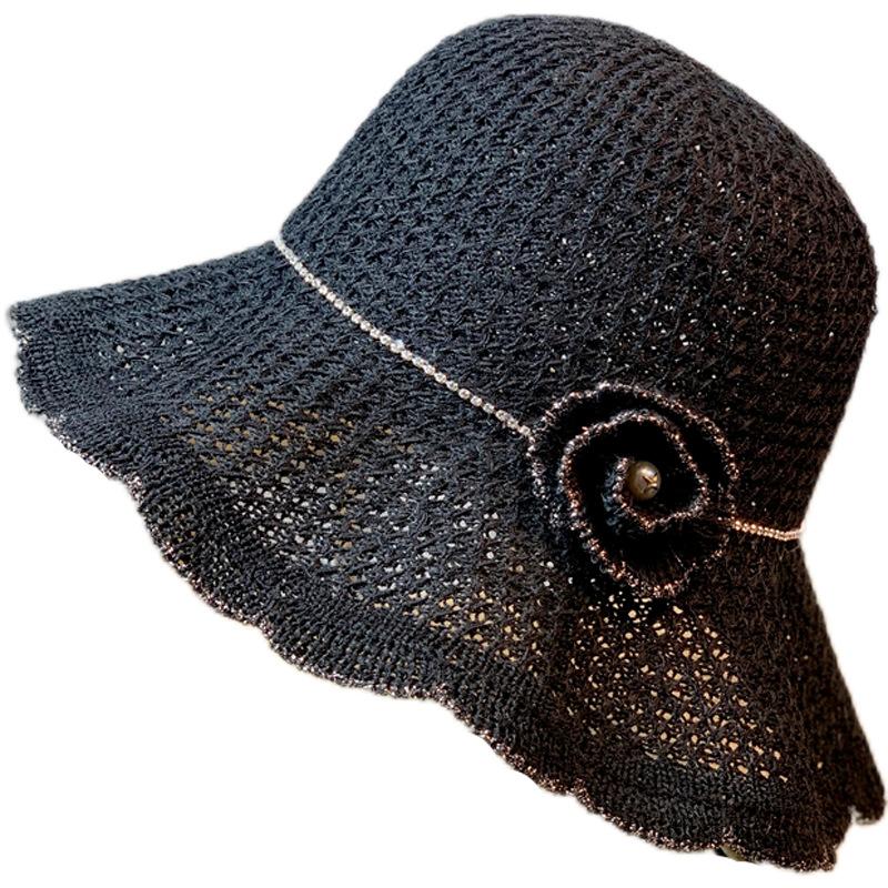 Korean-style summer wavy edge floral hollow breathable sun-shading fisherman hat for women, suitable for spring and autumn, foldable beach sun hat