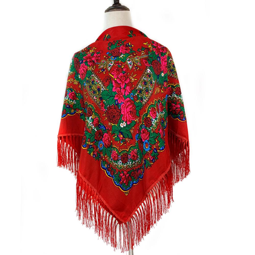 Vintage Russian Square Tassel Shawl Scarf