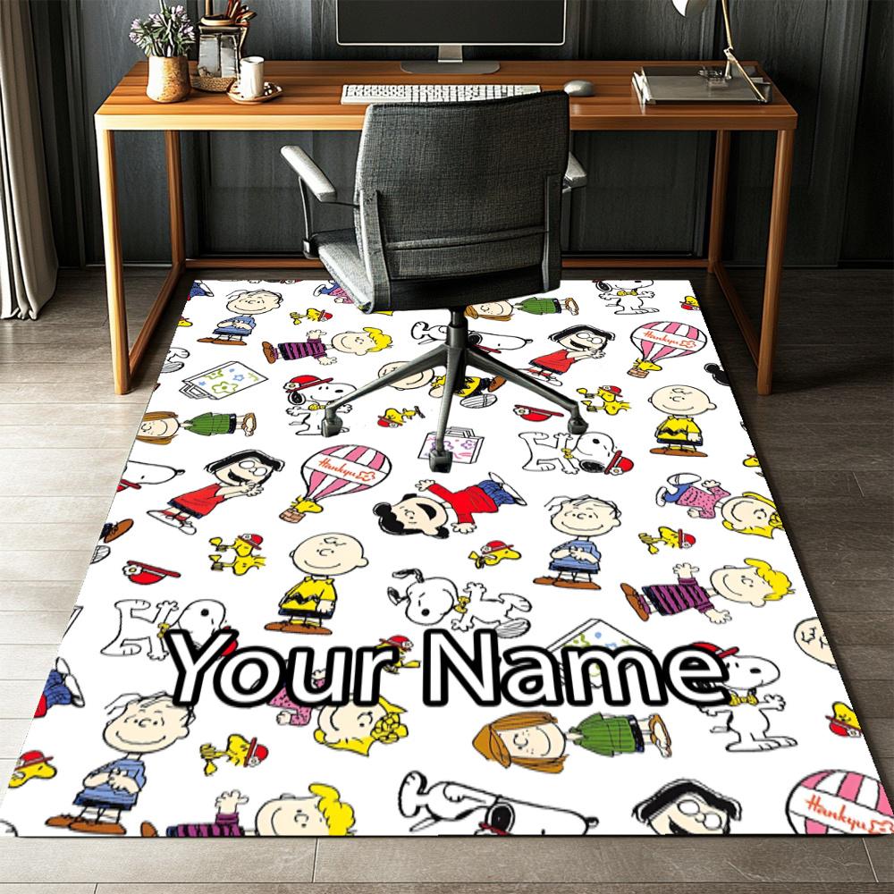 Custom Name Snoopy Printed Carpet, Rug for Office Chair Living Room Bedroom Kitchen Room Decor Gifts.