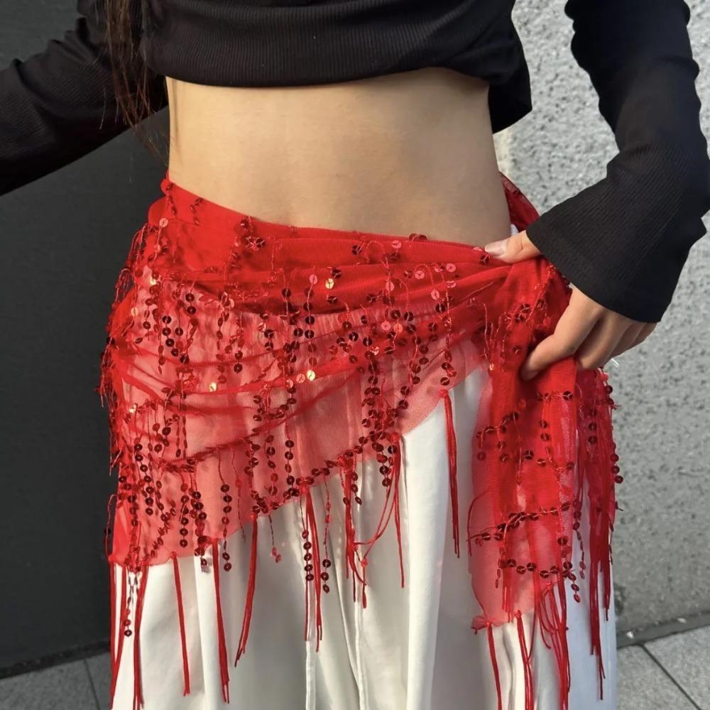 Jeans Decor Tassels Belt Hip-hop Sequin Waistband Jazz Dance Hip Scarf  Waist Accessories