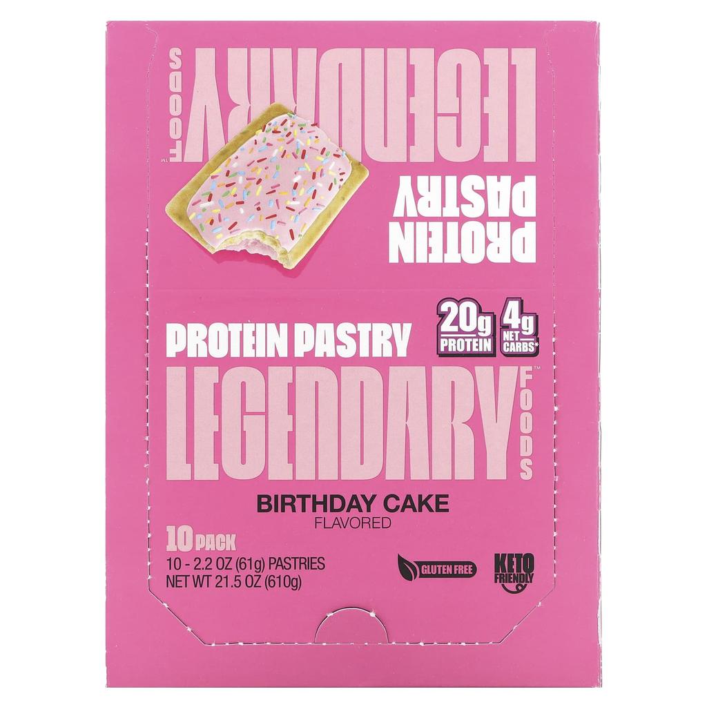 Legendary Foods Protein Pastry, Birthday Cake, 10 Packs, 2.2 Oz (61 G) Each