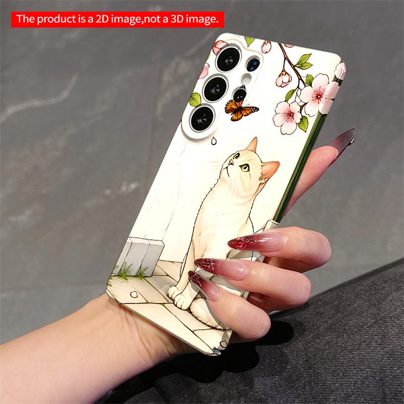 2DFlat Samsung phone case Cherry Blossom Cat & Butterfly Wall Art Phone Case Applicable to Galaxy S23 S24 S25ULTRA S26 A12 A14 A15 A16 A54 A55