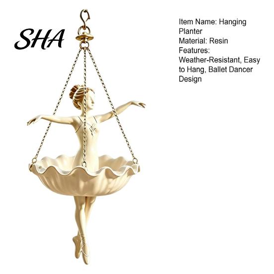 Retro Distressed Planter Ballet Dancer Hanging Planter, Cute Resin Ballerina Plant Pot, Elegant Balcony Railing Artistic Holder for Trailing