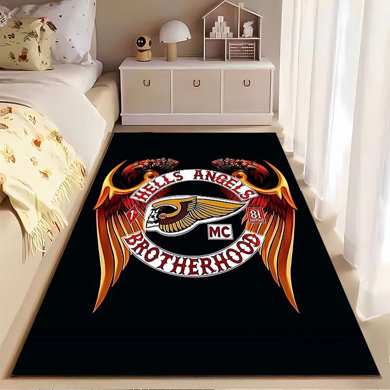 Winged Skull Motorcycle Design suitable as a non-slip mat for the living room or bedroom sofa