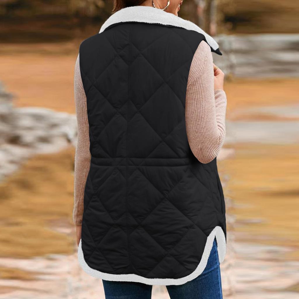Women's Long Vest Plain Sleeveless Winter Vest Outwear Jacket Lightweight Warm Coat Outerwear