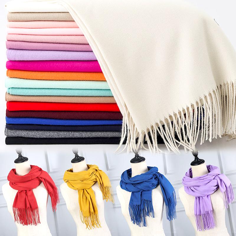 Women Scarf Shawl Soft Thickened Solid Color Winter Warm Tassels Fashion Accessories
