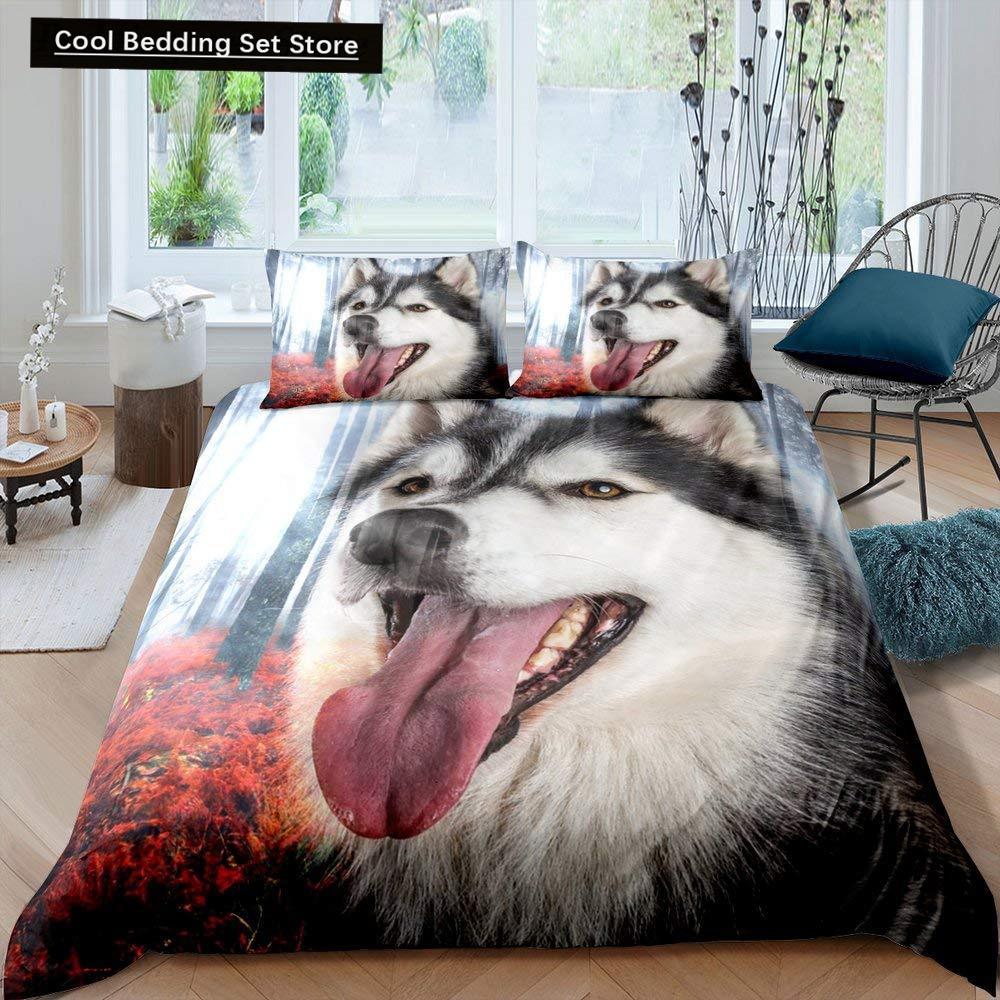 Husky Dog Bedding Set King Queen Size Funny Pet Puppy Duvet Cover for Kids Boys Girls Cute Animal 2/3pcs Polyester Quilt Cover